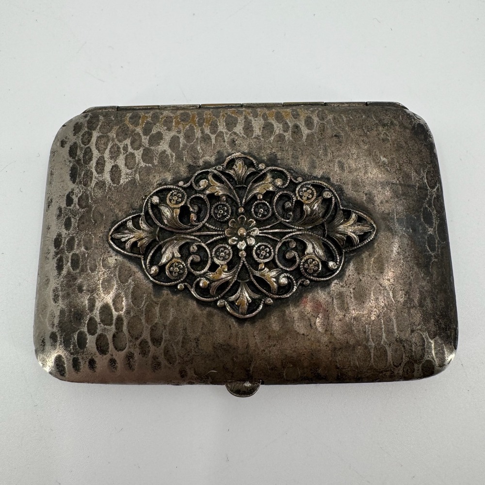 Vtg 30s Art Deco Dance Compact Wallet Money Clip Coin Holder Mirror Silver Tone